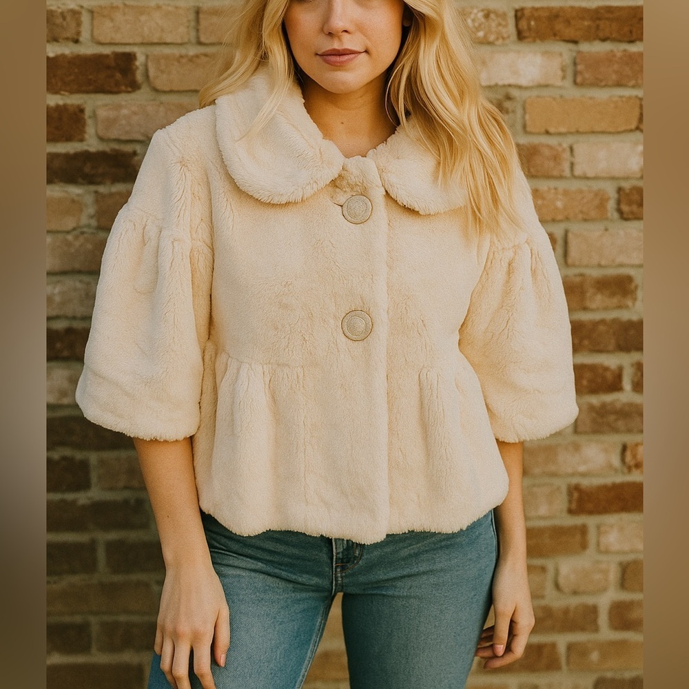 Vintage Forever Cream Faux Fur Lined Jacket, Waist length, Womens size Small - Picture 1 of 14